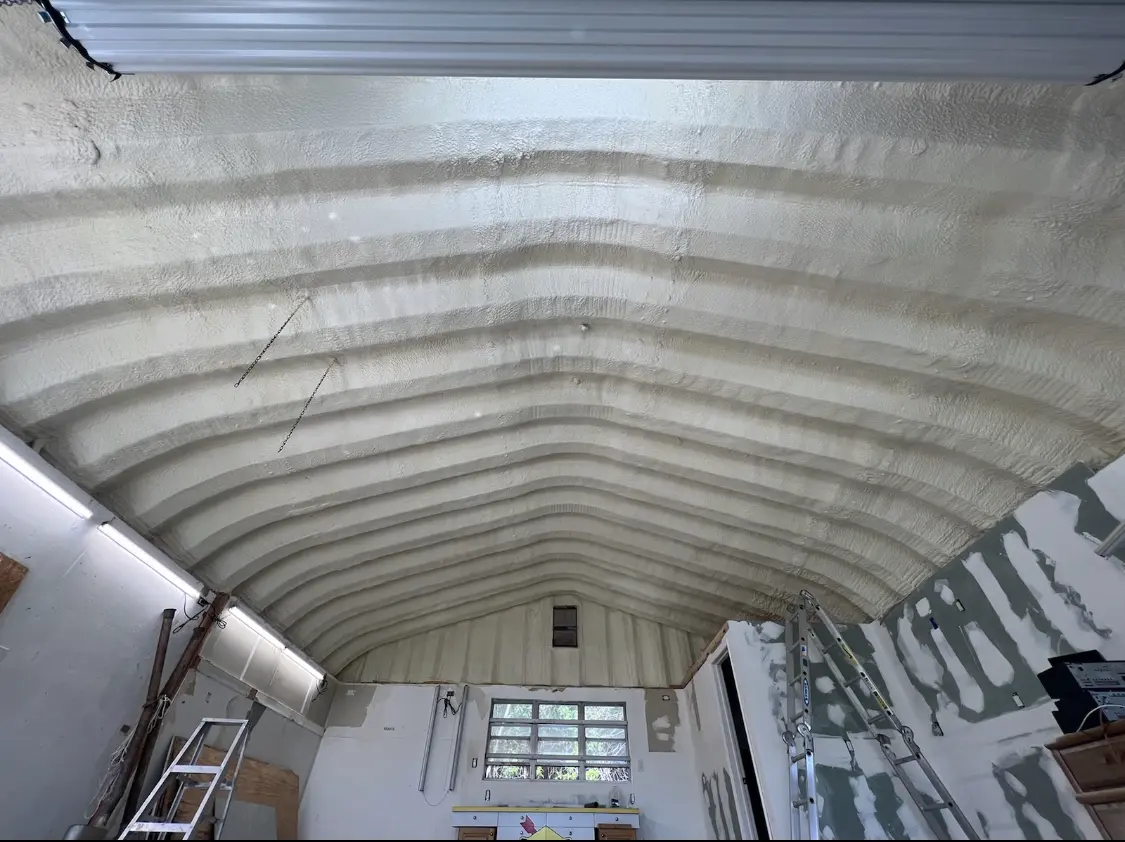 Spray polyurethane foam applied to the underside of a metal roof deck in Hesperia